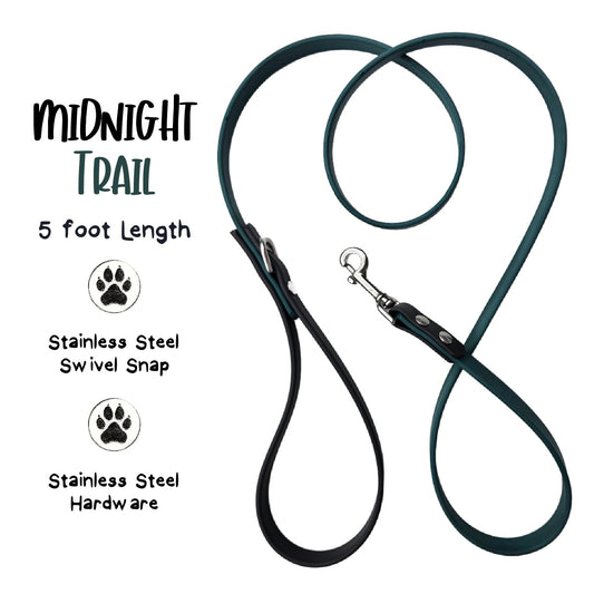Midnight Trail Biothane Dog Leash - 5ft  Stainless Steel Hardware